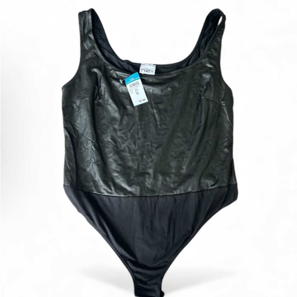 Rue+ Black Faux Leather Bodysuit